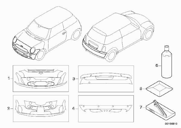 Защитная пленка MINI, к-т для СТОА для BMW R53 Cooper S W11 (схема запчастей)