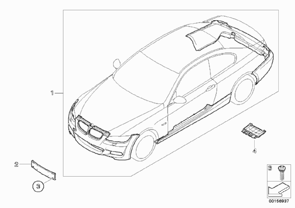 К-т доосн.аэродинамическим к-том в M-ст. для BMW E92 335d M57N2 (схема запчастей)