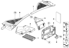 Микрофильтр/детали корпуса для BMW E71 X6 30dX N57 (схема запасных частей)