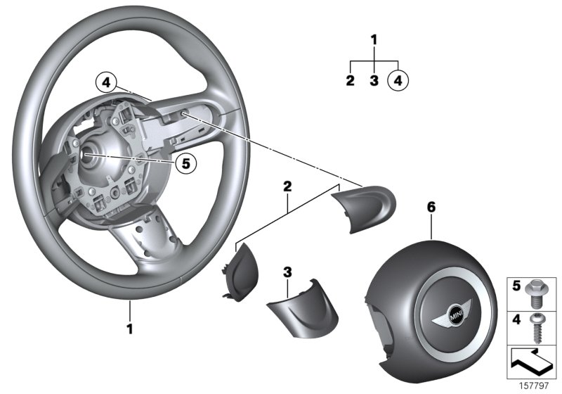 Спортивное рулевое колесо с НПБ для BMW R56 Coop.S JCW N14 (схема запчастей)