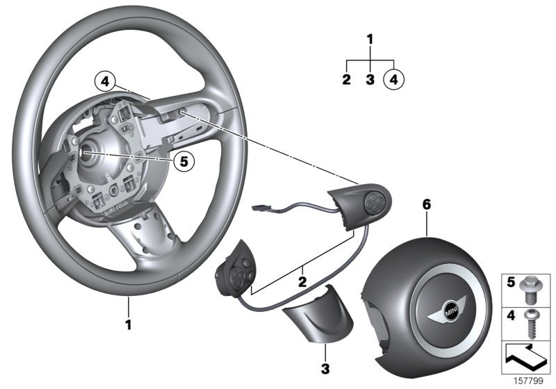 Многофункц.спортив.рулевое колесо с НПБ для BMW R55 Coop.S JCW N14 (схема запчастей)