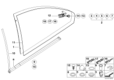 Механизм перемещения стекла двери Зд для BMW E46 316Ci M43 (схема запасных частей)
