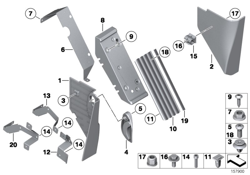 Боковая обшивка пространства для ног для BMW RR1 Phantom N73 (схема запчастей)