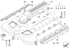 Звукоизоляционный кожух двигателя для BMW E38 740d M67 (схема запасных частей)
