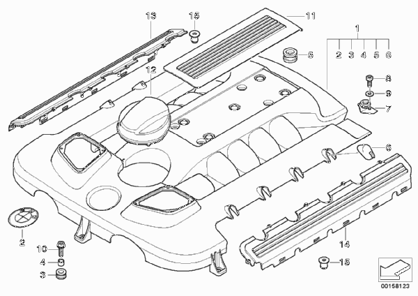 Звукоизоляционный кожух двигателя для BMW E38 740d M67 (схема запчастей)