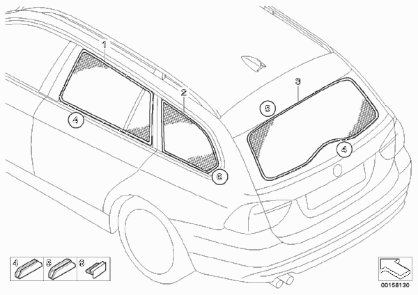 Солнцезащитная штора для BMW E91 330xd M57N2 (схема запчастей)