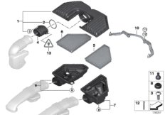 Глушитель шума всас./смен.элем.фил./HFM для BMW E70 X5 4.8i N62N (схема запасных частей)