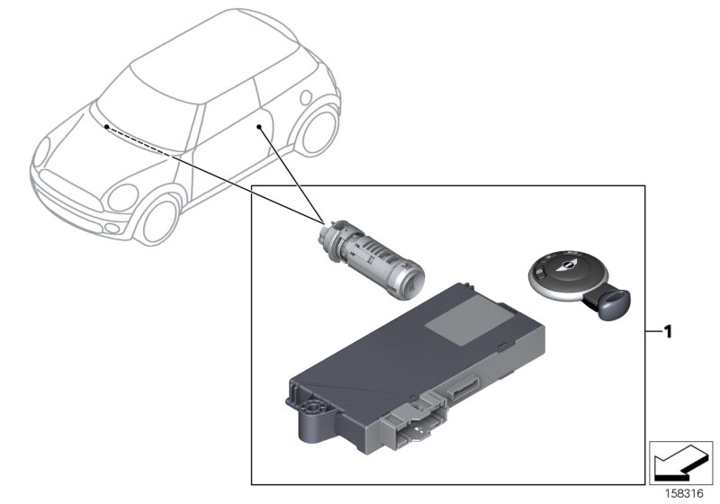 одновременное запирание для MINI R55 Cooper d W16 (схема запчастей)