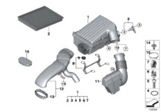 Глушитель шума всас./смен.элем.фил./HFM для BMW E70 X5 3.0si N52N (схема запасных частей)
