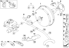 Вакуумный усилитель тормозов для BMW E60N 535d M57N2 (схема запасных частей)