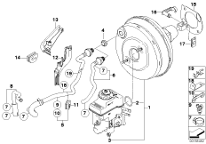 Вакуумный усилитель тормозов для BMW E65 740d M67 (схема запасных частей)