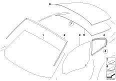 Остекление для BMW E86 Z4 M3.2 S54 (схема запасных частей)