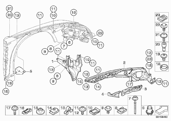 Крыло Пд/дополнительные элементы для BMW E70N X5 35iX N55 (схема запчастей)