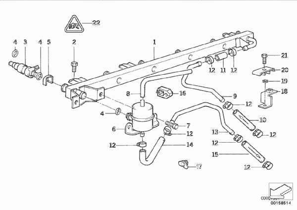 Клапаны/трубопроводы системы впрыска для BMW E34 530i M30 (схема запчастей)