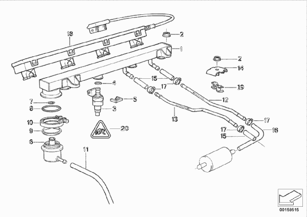 Клапаны/трубопроводы системы впрыска для BMW E30 318is M42 (схема запчастей)