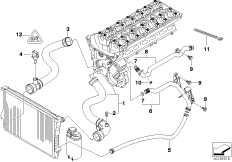 Водяной шланг системы охлаждения для BMW E46 325i M54 (схема запасных частей)