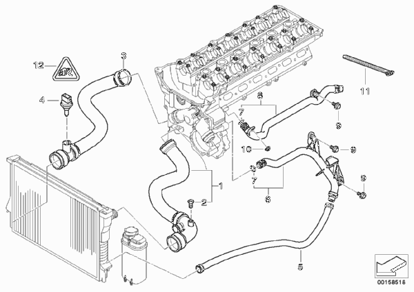 Водяной шланг системы охлаждения для BMW E46 330i M54 (схема запчастей)