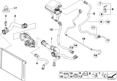 Водяной шланг системы охлаждения для BMW E65 760i N73 (схема запасных частей)