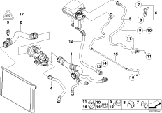 Водяной шланг системы охлаждения для BMW E67 760LiS N73 (схема запасных частей)