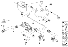 Водяной шланг системы охлаждения для BMW E60 545i N62 (схема запасных частей)