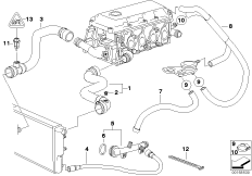 Водяной шланг системы охлаждения для BMW E46 318Ci M43 (схема запасных частей)