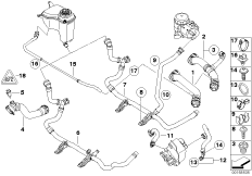 Водяной шланг системы охлаждения для BMW E81 116i 1.6 N45N (схема запасных частей)