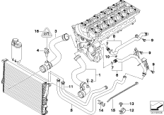 Водяной шланг системы охлаждения для BMW E39 525i M54 (схема запасных частей)