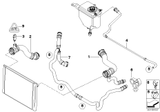 Водяной шланг системы охлаждения для BMW E60 525xi N52 (схема запасных частей)
