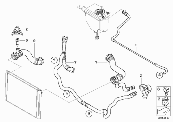 Водяной шланг системы охлаждения для BMW E61 525xi N52 (схема запчастей)