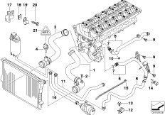 Водяной шланг системы охлаждения для BMW E39 530i M54 (схема запасных частей)