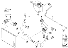 Водяной шланг системы охлаждения для BMW E60 525i N52 (схема запасных частей)