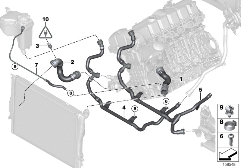 Водяной шланг системы охлаждения для BMW E90N 325xi N52N (схема запчастей)