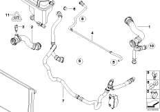 Водяной шланг системы охлаждения для BMW E65 730i N52 (схема запасных частей)