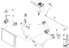 Водяной шланг системы охлаждения для BMW E60 530i N52 (схема запасных частей)