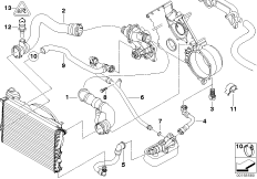 Водяной шланг системы охлаждения для BMW E39 535i M62 (схема запасных частей)