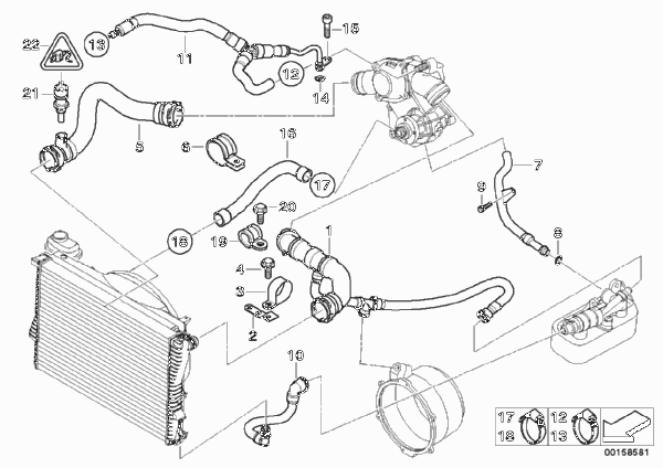 Водяной шланг системы охлаждения для BMW E38 750i M73N (схема запчастей)