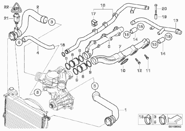 Водяной шланг системы охлаждения для BMW E39 M5 S62 (схема запчастей)
