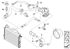 Водяной шланг системы охлаждения для BMW E38 750iLS M73N (схема запасных частей)