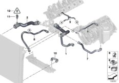 Водяной шланг системы охлаждения для BMW E70 X5 4.8i N62N (схема запасных частей)