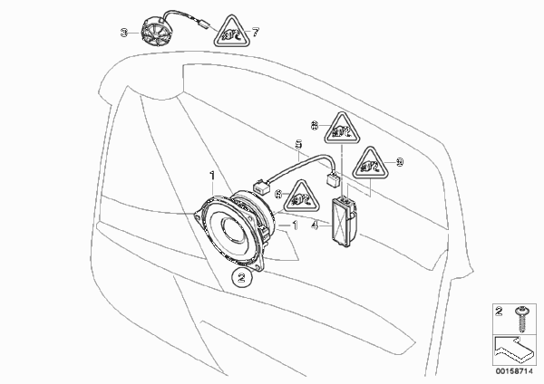 Аудиосистема Individual дверь Пд для BMW E61 525i M54 (схема запчастей)