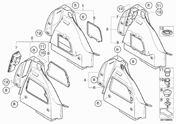 Обшивка багажного отделения Бок для BMW R56 Cooper N12 (схема запчастей)