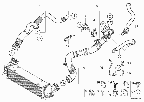 Воздуховод наддувочного воздуха для BMW E91 335i N54 (схема запчастей)