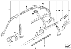 Детали бокового каркаса для BMW E91 323i N52N (схема запасных частей)