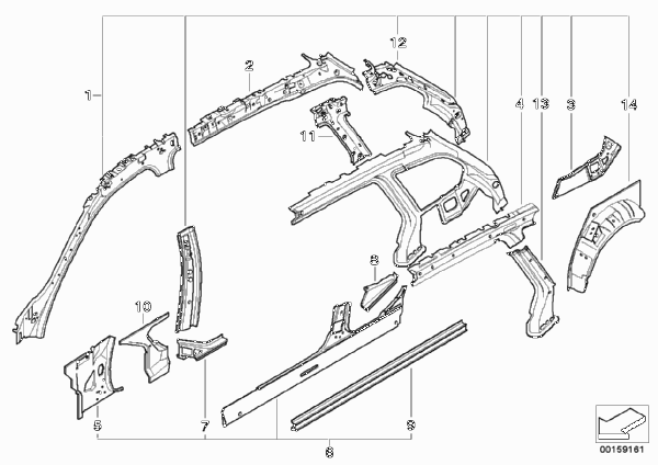 Детали бокового каркаса для BMW E91N 320xd N47N (схема запчастей)