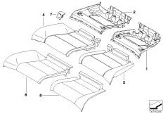 Набивка и обивка базового сиденья Зд для BMW E93N 320i N43 (схема запасных частей)