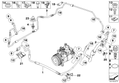 Трубопроводы хладагента для BMW E82 120d N47 (схема запасных частей)