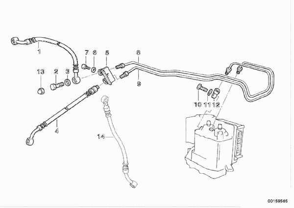 Трубопровод тормозного привода c ABS Пд для BMW 259E R 1100 GS 94 (0404,0409) 0 (схема запчастей)