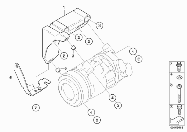 Опорный кронштейн компрессора кондиц. для BMW E81 118i N46N (схема запчастей)
