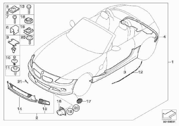 Аэродинамический комплект для BMW E86 Z4 M3.2 S54 (схема запчастей)