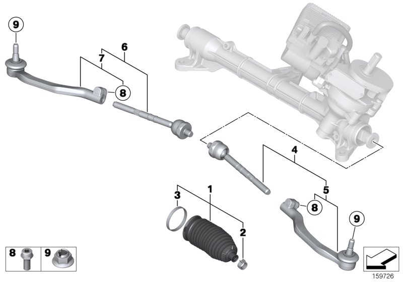 Рулевые тяги/тяги рулевой трапеции для BMW R60 Cooper ALL4 N16 (схема запчастей)